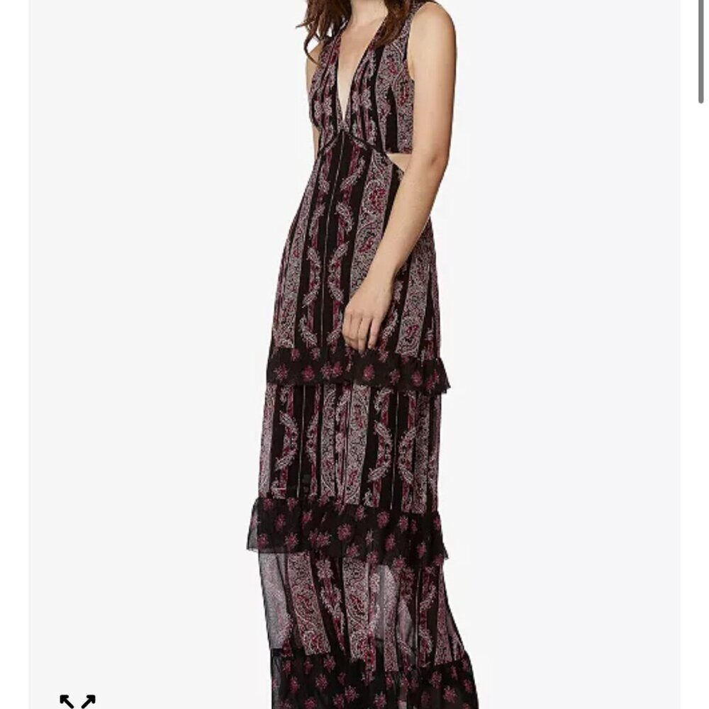 Avec Les Filles Paisley Printed Tiered Maxi Dress Beach boho Women's size 4 NWT - Picture 13 of 13